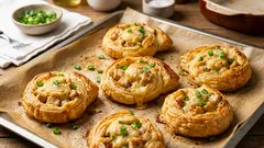 Folhados de frango e queijo no forno: estaladiços por fora, cremosos por dentro