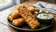 Palitos de peixe crocantes sem ovos nem leite: o segredo da massa leve com refrigerante
